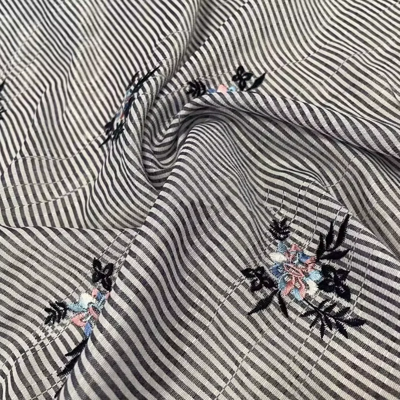 

Cotton Polyester Embroidery Fabric Striped Embroidered Blue Dress Pajamas Bed Sheets Tablecloths Curtains Shirts Fabric Material