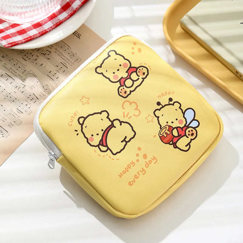 Disney-Carteira com Zíper para Meninas, Urso Pooh, Winnie Tia Tampon Bolsa de Armazenamento, Bolsa de Toalha Bolsa de Moedas Bolsa de Armazenamento Sanitário, Presente