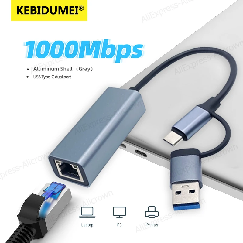 

﻿ Внешний сетевой адаптер USB-C 100/1000 Мбит/с, USB 3.0, сетевая карта Type-C на RJ45, проводной интернет-кабель для ПК, ноутбуков Windows