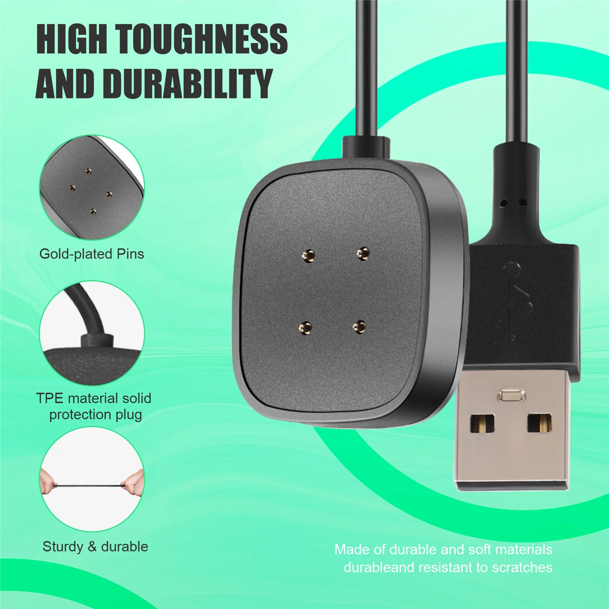 2Pack 3.3 FT Charger Cable USB Charging Dock for Fitbit Sense/Versa 3 Smartwatch