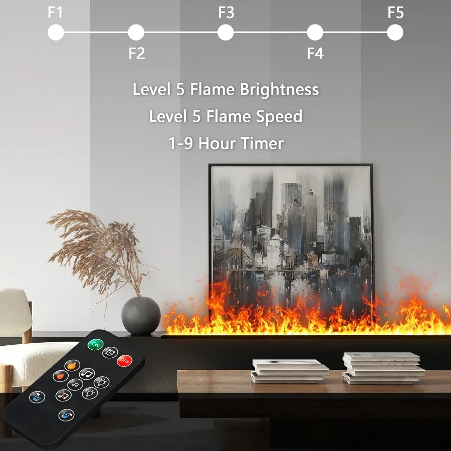 Camino elettrico da incasso a fiamma atomizzata realistica con controllo manuale dell'acqua e telecomando per soggiorno o letto moderni
