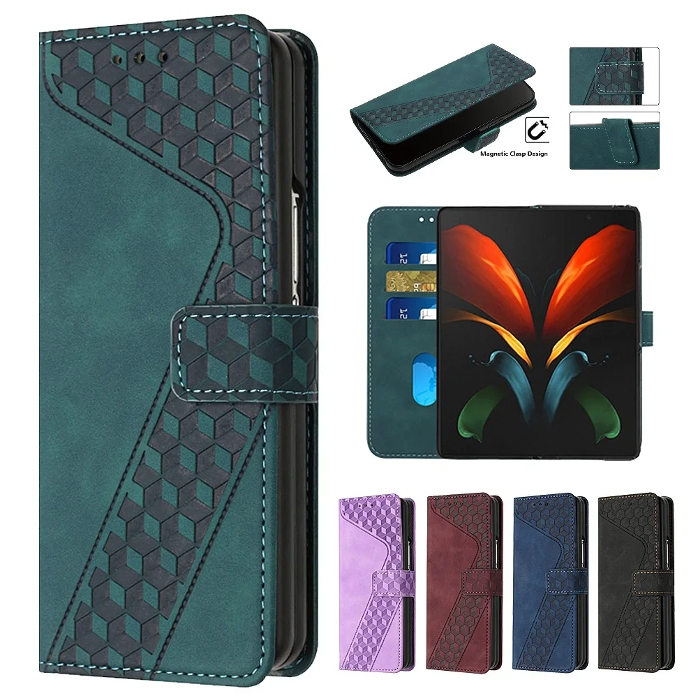 Leder-Handyhülle für Samsung Galaxy Z Fold 3, 4, 5, 6, mit Kartensteckplatz und sicherem Verschluss, kratzfester Schutz, Flip-Wallet