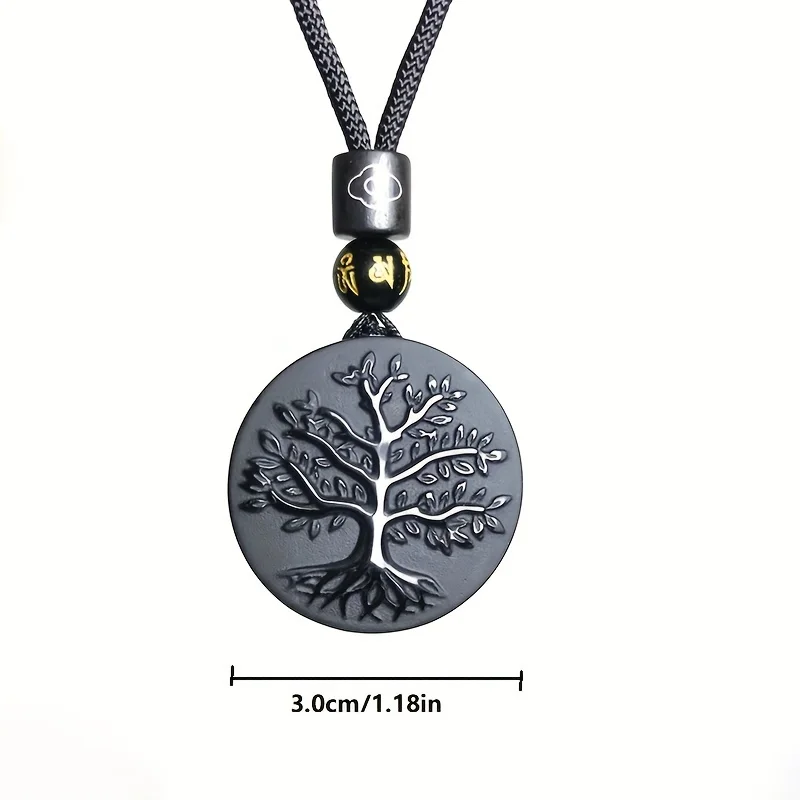 Natural black gemstone men's and women's pendant frosted necklace pendant black gemstone tree of life amulet necklace jewelry