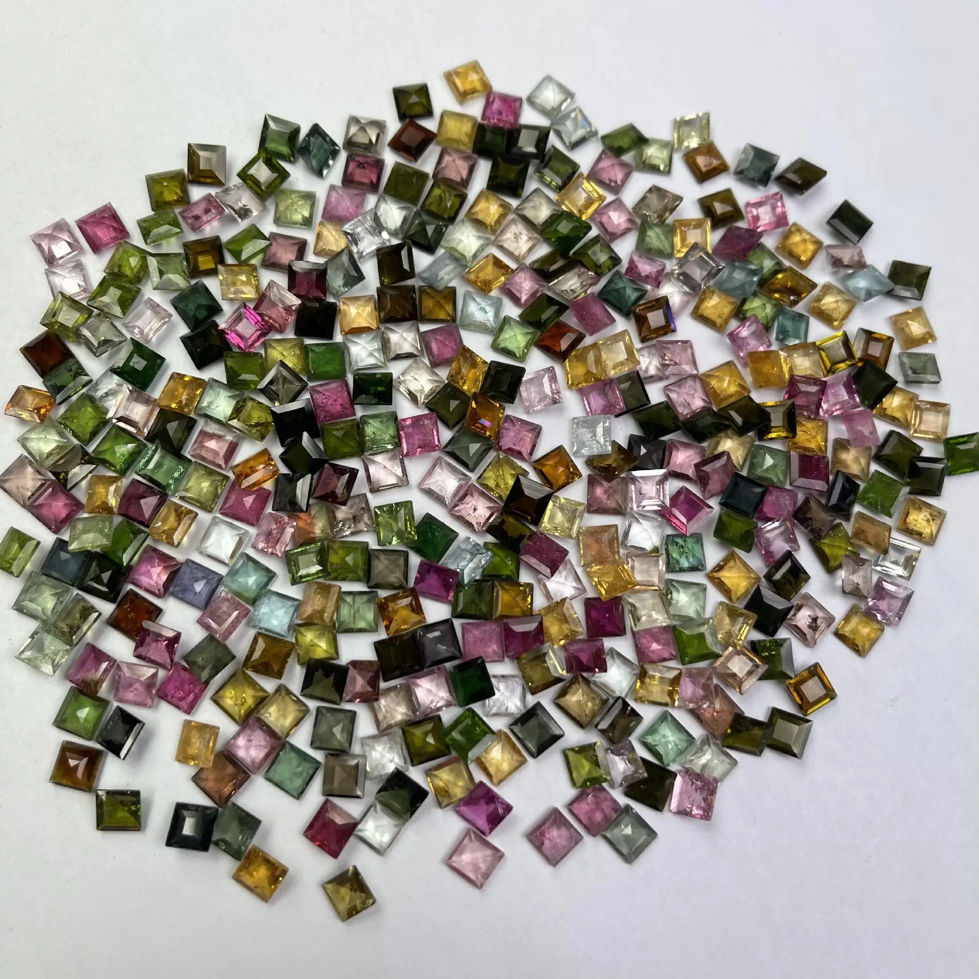 Wholesale 10pcs/lot Mixed Natural  Multi Tourmaline Bead Cabochon 5mm Sqare Cushion Brilliant-cut Gemstone Ring Face