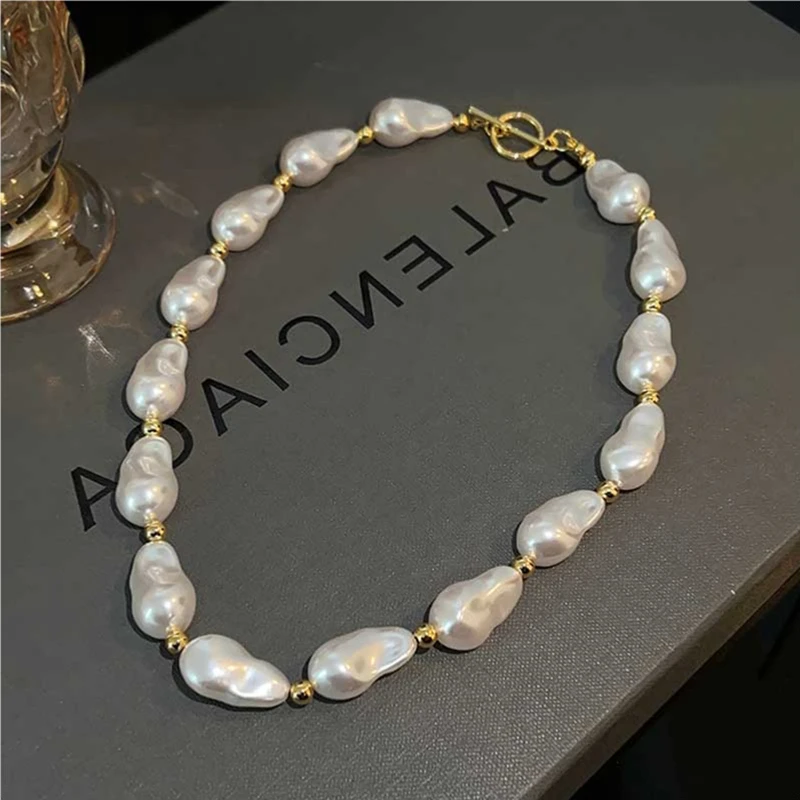 New Trendy Baroque Pearl Necklace for Women Charms Korean Temperament OT Choker Necklace 2023 Fashion Jewelry Gift