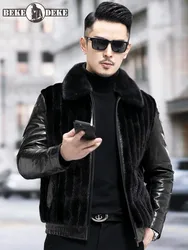 Winter Men Warm Real Mink Fur Down Jacket Slim Fit Patchwork Goatskin Genuine Leather Coat Luxury Business Work Overcoat M-5XL