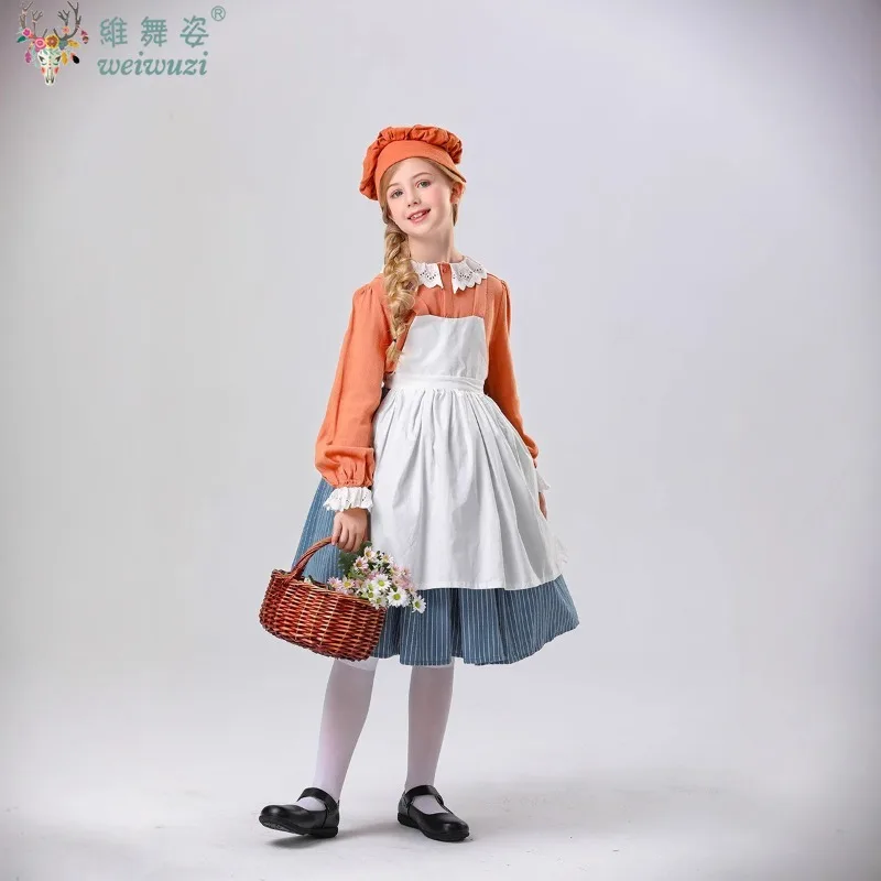 

Halloween Carnival Party Vintage countryside style Pastoral Farm Style Patch Dress Stage Perfermance Fancy Civilian Maid Costume