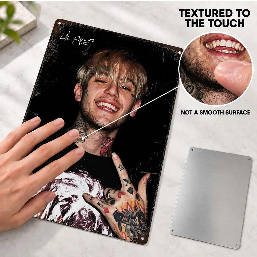 Lil Peep Portrait With Tattoos Textured Metal Poster Personalized Aluminum Sign Monochrome Photography Wall Art For Living Room