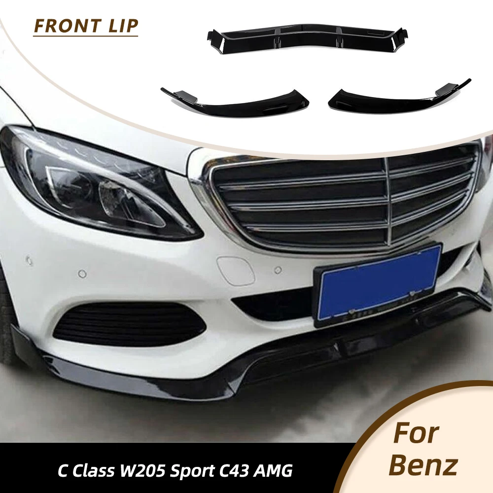 

Накладки-спойлеры на передний бампер для Mercedes-Benz C-класса W205 C180 C200 C300 Sport C43 AMG 2015-2018, 3 шт., глянцевый черный ПП