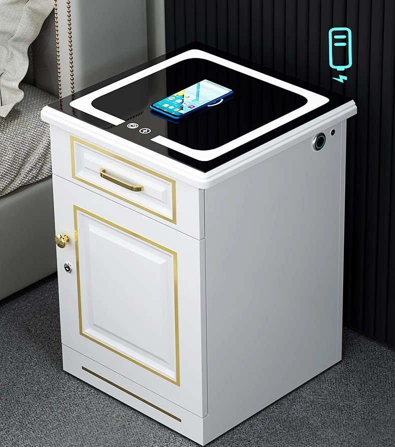 Household bedside table 60cm multifunctional anti-theft safe fingerprint password storage wireless charging induction light