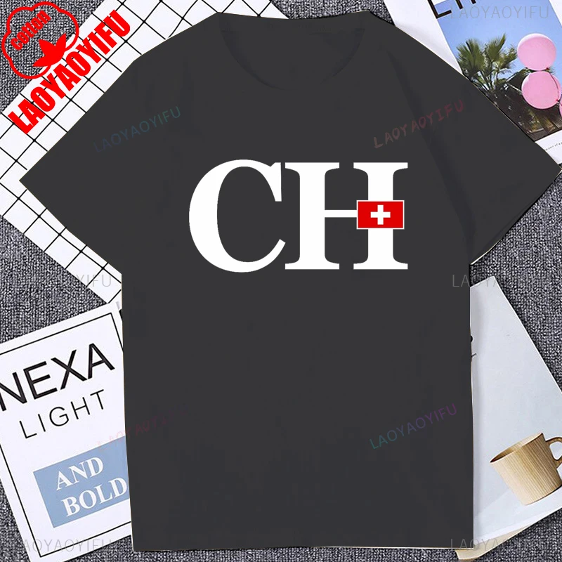 CH Schweiz Switzer Switzerland Flag Graphic Printed Classic T-shirt Summer Short Sleeve Fashion Casual Hip Hop Cotton Man Tshirt