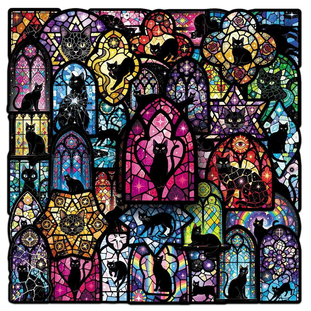 

10/30/50pcs Gothic Black Cat and Glass Graffiti Stickers Cool Cartoon Decals for Luggage Phone Notebook Decoration Sticker Packs