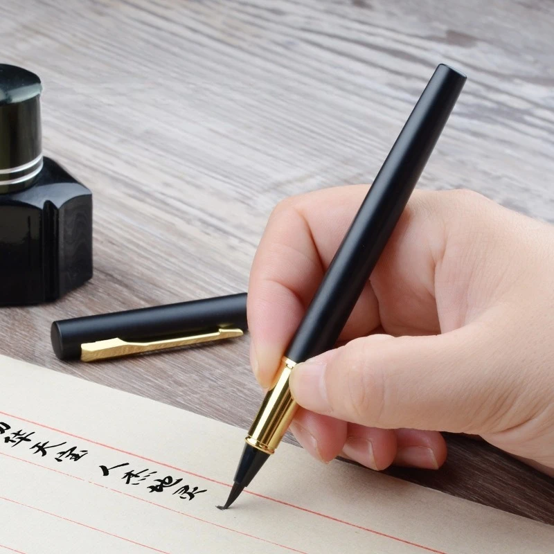

Yanqing Portable Fountain Brush Pen Small Kai Calligraphy Soft Brush Refillable Ink Cartridge for Copying Scriptures