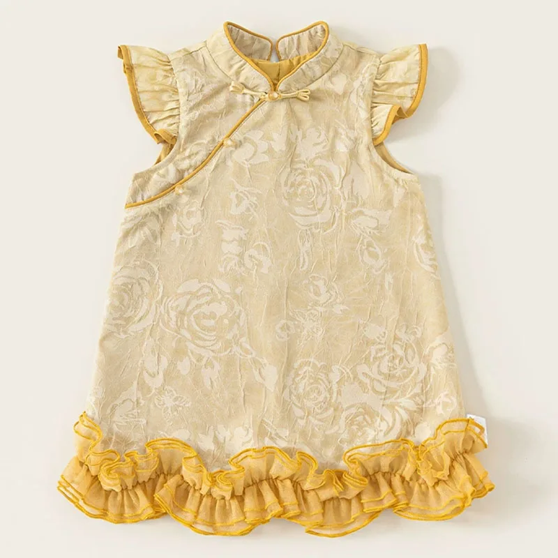 

Summer Toddler Girl Dresses Chinese Style Fashion Print Flowers Sleeveless Cotton Baby Birthday Dress Luxury Kids Clothing B408