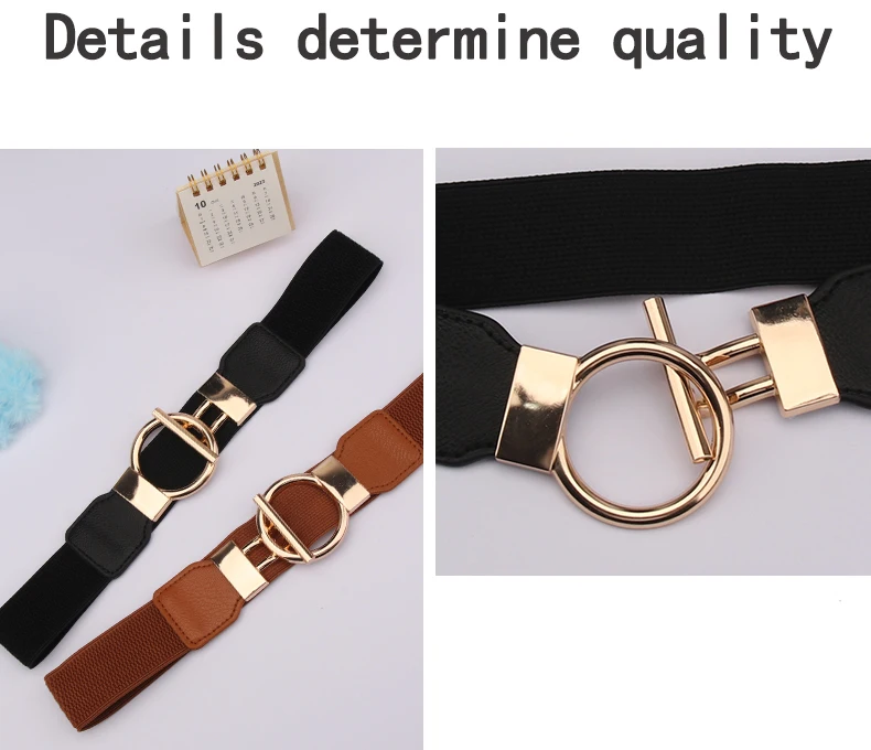 Damenmode-Gürtel mit runder Schnalle, einfacher 4 cm breiter elastischer Bund, dekoratives Temperament-Taillenmieder – Detail 8