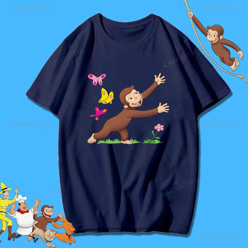 Curious George Retro Woman Cotton T-Shirts Unisex Casual High Quality Cotton Fashion for Daily Summer Activities Short-sleev