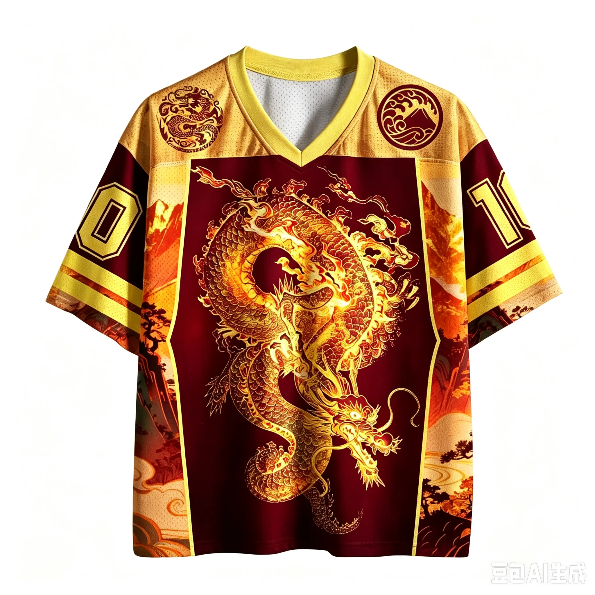 Atemberaubendes Unisex-Streetwear-T-Shirt mit mythischem goldenen Drachen-Print, urbanes Retro-Hip-Hop-Kurzarm-Oberteil für tägliche Partys und Wochenendtreffen. – Detail 6