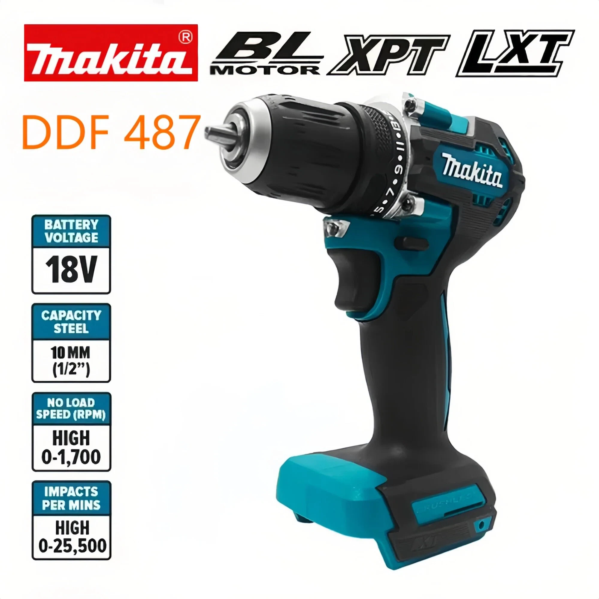 

Makita Original DDF487 Cordless Driver Drill 18V Rechargeable Brushless Electric Impact Screwdriver Bare Machine Without Battery