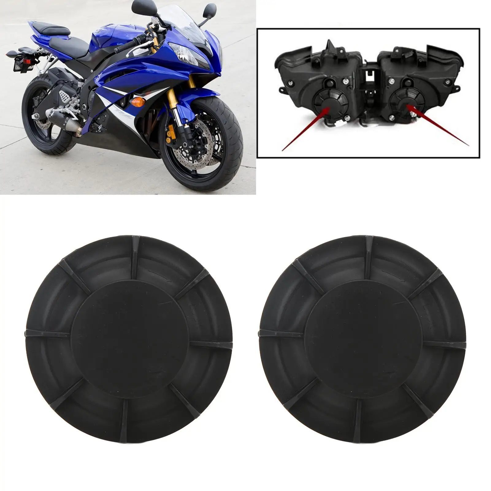 Motorcycle Headlight Rear Cover Headlamp Dust Cap Waterproof Replacement for YZF R1 2006‑2008