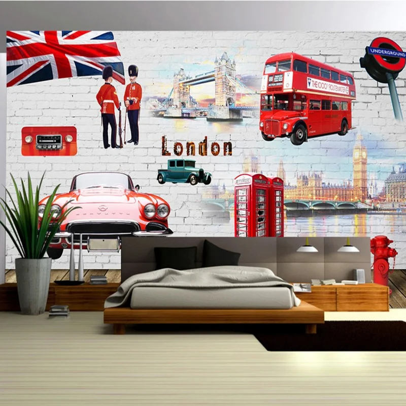 

Custom 3D Wall Mural Wallpaper Red Bus Vintage Background Wall Decor Living Room Bedroom Home Decor Backdrop Papel De Parede