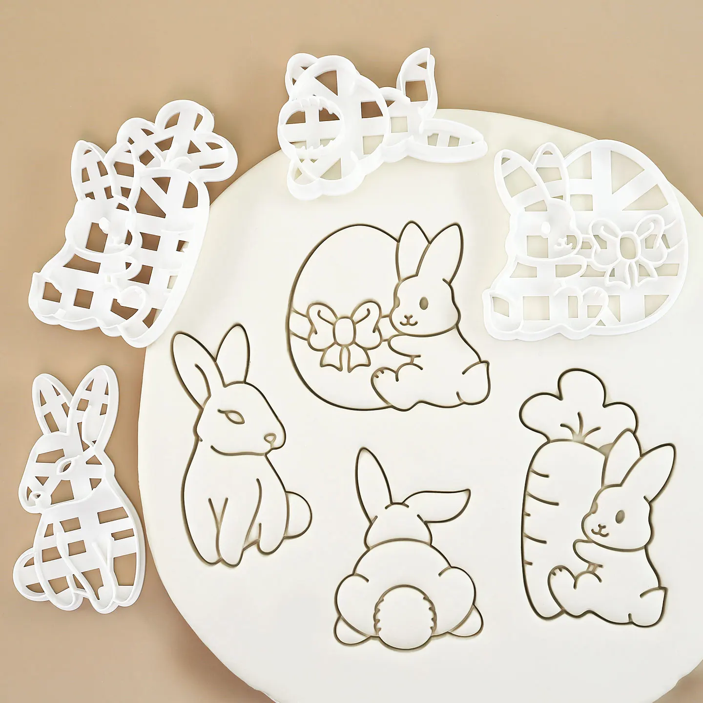 4 Pcs Easter Bunny Cookie Cutters 3D Cartoon Easter Bunny Rabbit Egg Carrot Shaped Cookie Molds for Easter Party Decor