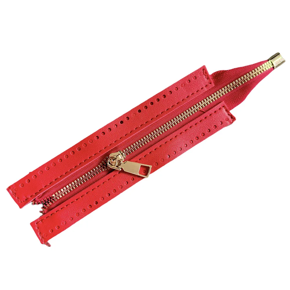 18cm Metal Zippers for DIY Handbag Fashionable Gold Color Zipper with PU Band Hand Crocheting Bag Zippers