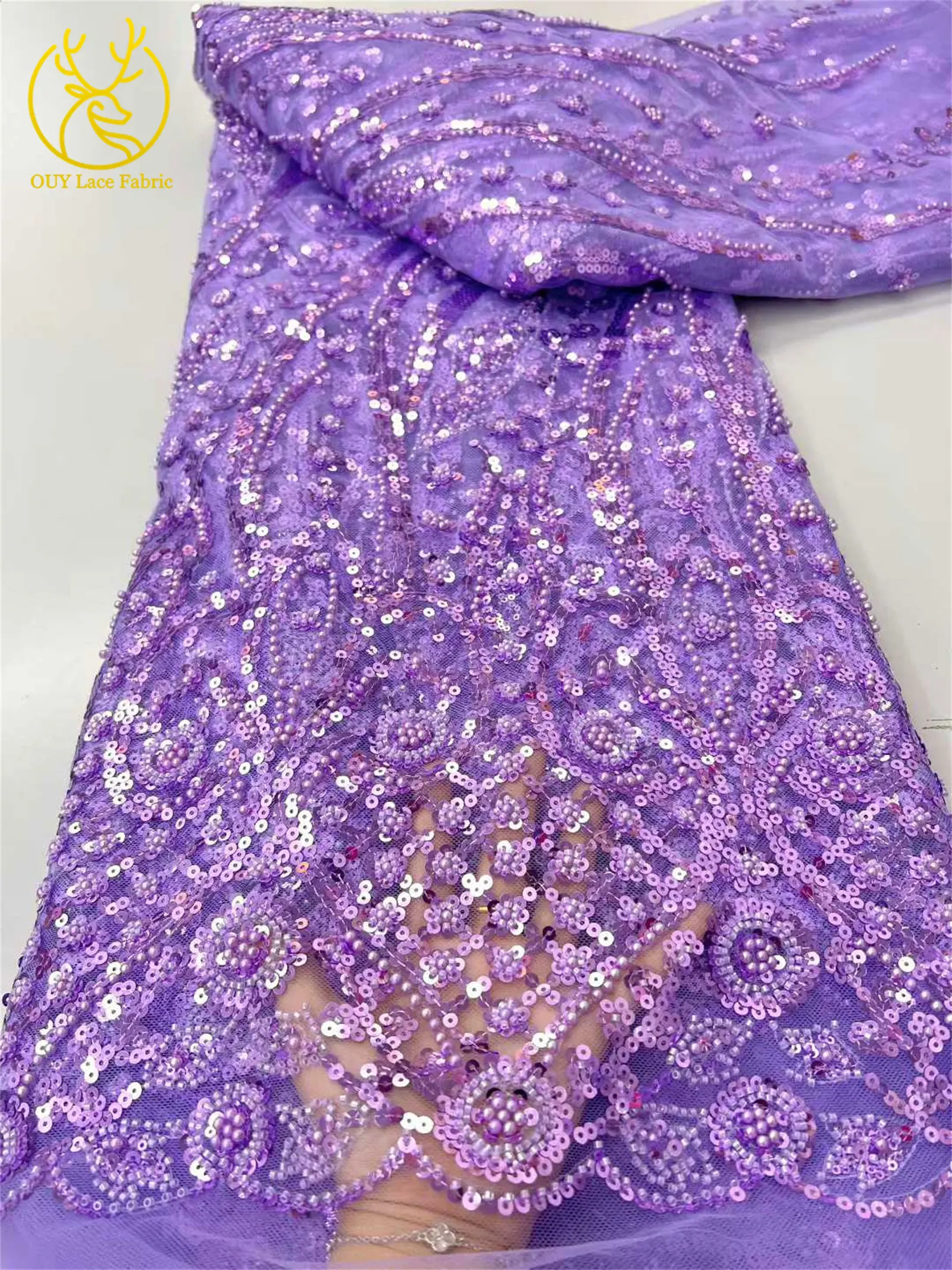 5 Yards afrikanischer, lindgrüner Perlen-Pailletten-Spitzenstoff 2026, königlicher französischer Pailletten-Tüll-Spitzenstoff für Damen-Partykleider, Nähmaterial – Detail 9