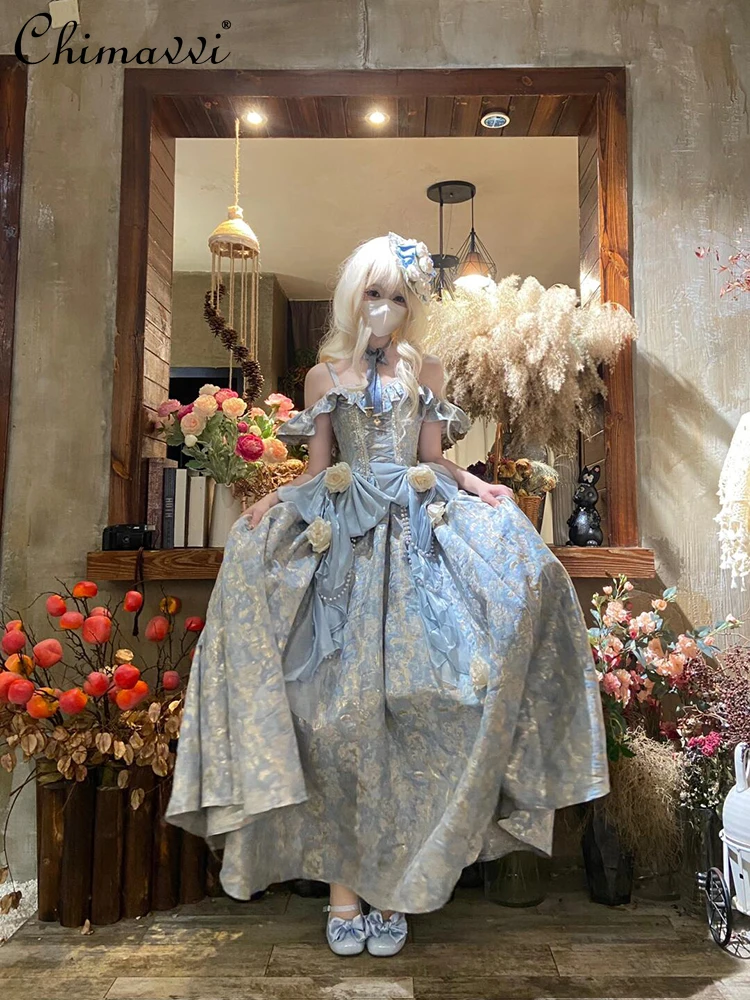 Lolita High-end Light Luxury Birthday Party Dress Sweet Girl Gorgeous Sexy Off Shoulder High Waist Elegant Lo Dress for Women