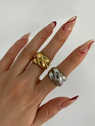 Peri'sbox Simple Fashion 18K Pvd Gold Plated Irregular Twisted Rings for Women High Quality Stainless Steel Jewelry Tarnish Free