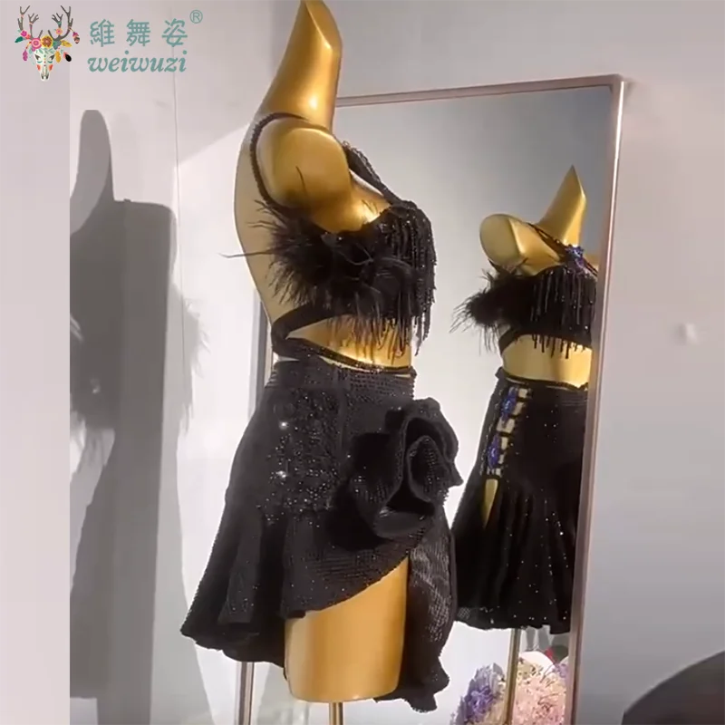 Latin Dance Dress for Women Custom Full AB Stones Rumba Chacha Tango Performance Clothing Adult Child Latin Dancing Dresses