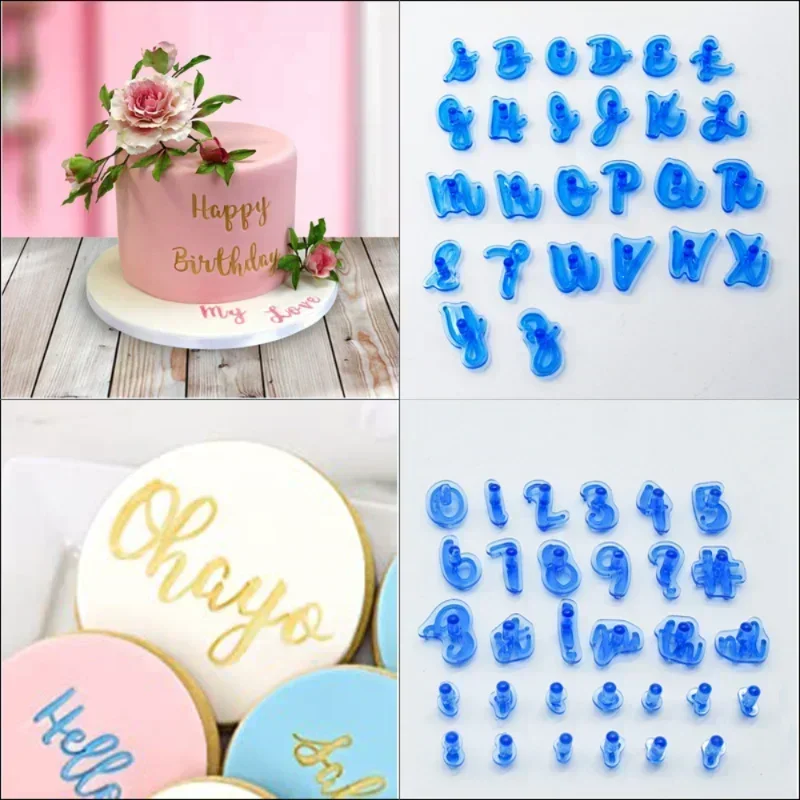 Cake Stamp Mould Alphabet Upper Lower Case Fun Fonts Number Letter Baking Mold Set for Cookie Fondant Cake Decoration Tool