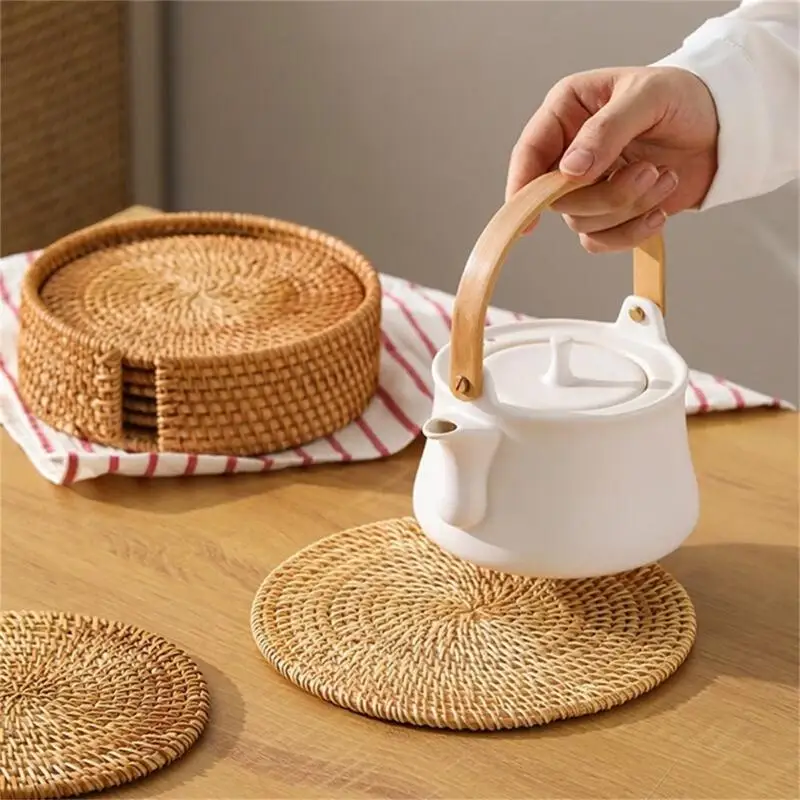 23GA Elegant Rattan Practical Cup Mats For A Elevates Teas Time Experience