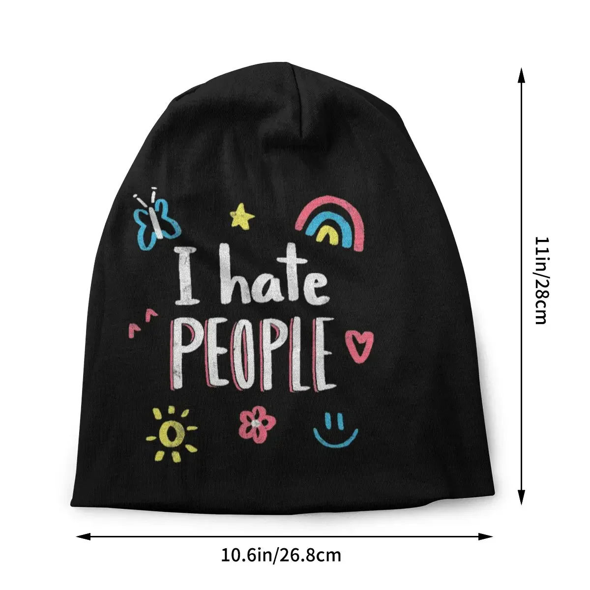 I Hate People Bonnet Hat Knitted Hat Goth Street Skullies Beanies Hats Smile Rainbow Flower Unisex Warm Dual-use Caps