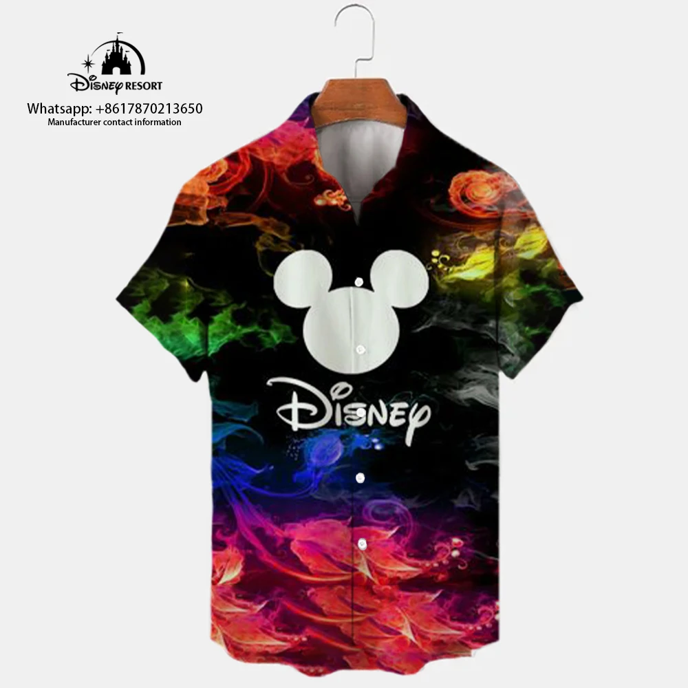 Straat Nieuw 3d Mode Revers Korte Mouw Single Breasted Shirt Horror Halloween Mickey Patroon Harajuku Casual Shirt 2024