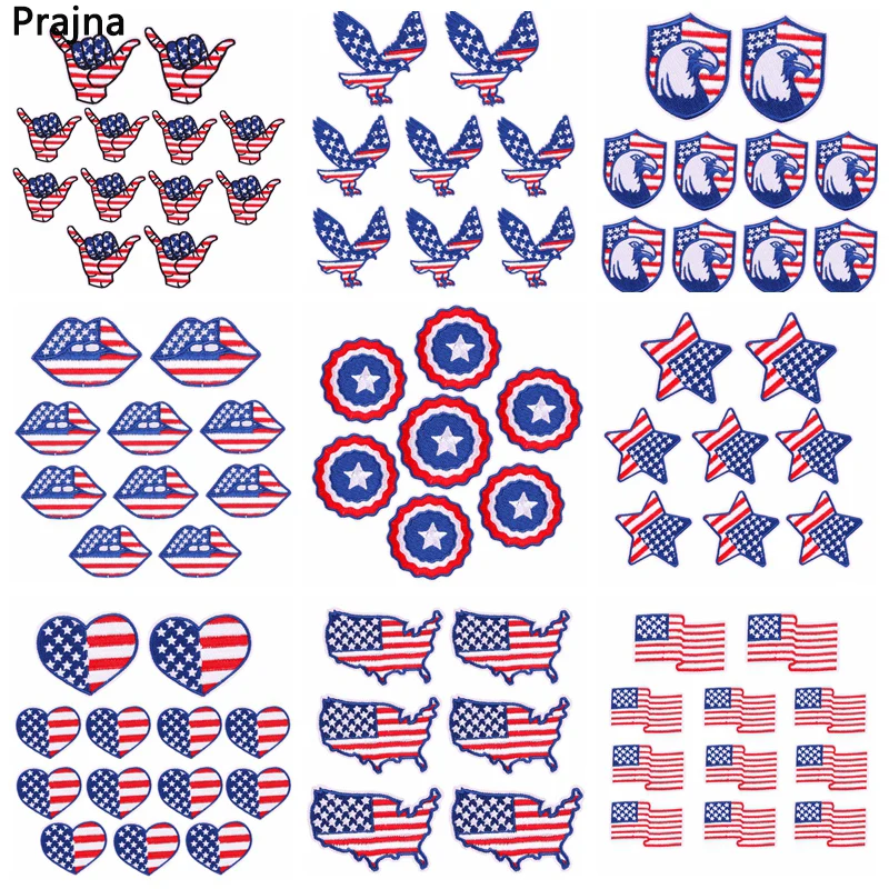 10PCS American Independence Day Embroidered Patches Iron On Patches For Clothing Flag Patch Jacket Sew Embroidery Stickers Badge