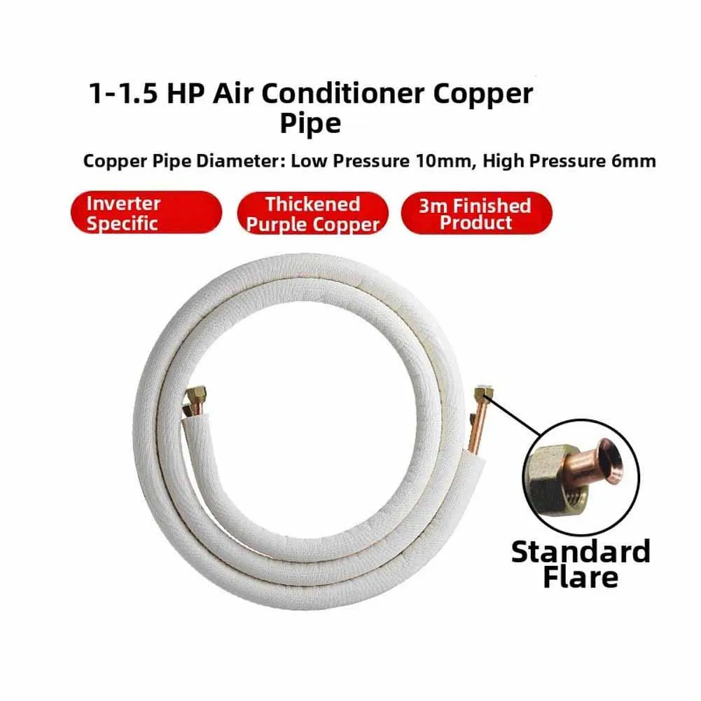 1 Pair Triple-Layer Insulated Thickened Copper Air Conditioner Connecting Pipe With Pre-Flared Ends For HVAC System