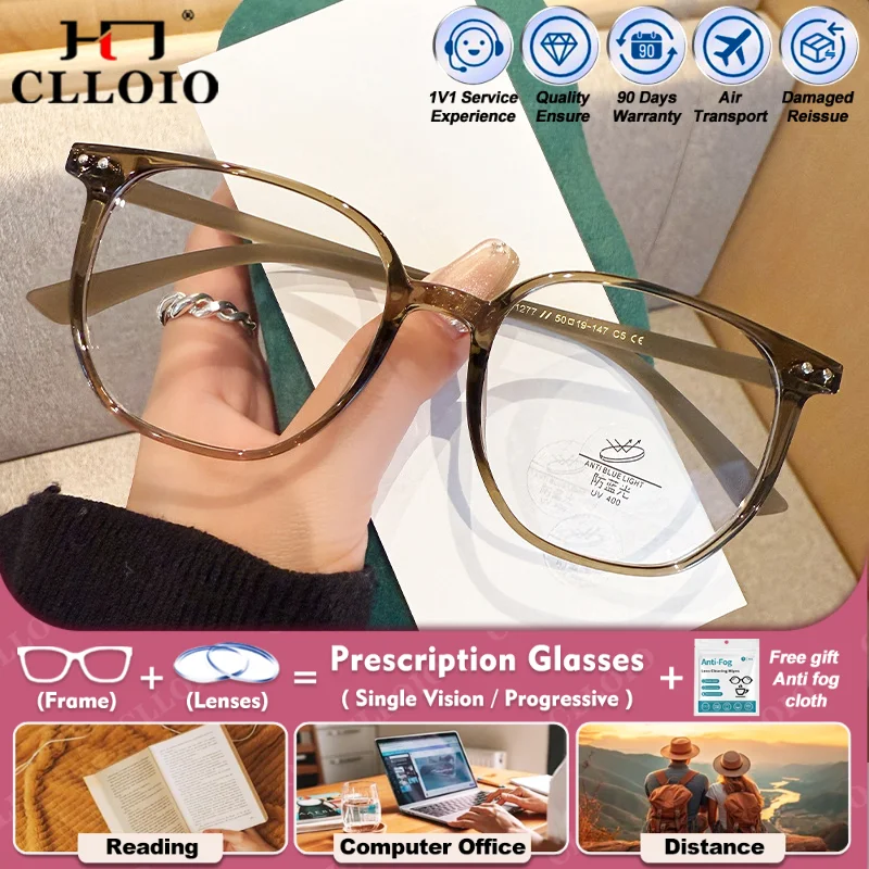 

CLLOIO New Simple Women Square Myopia Prescription Computer Glasses Blue Light Blocking Progressive Photochromic Optical Eyeware