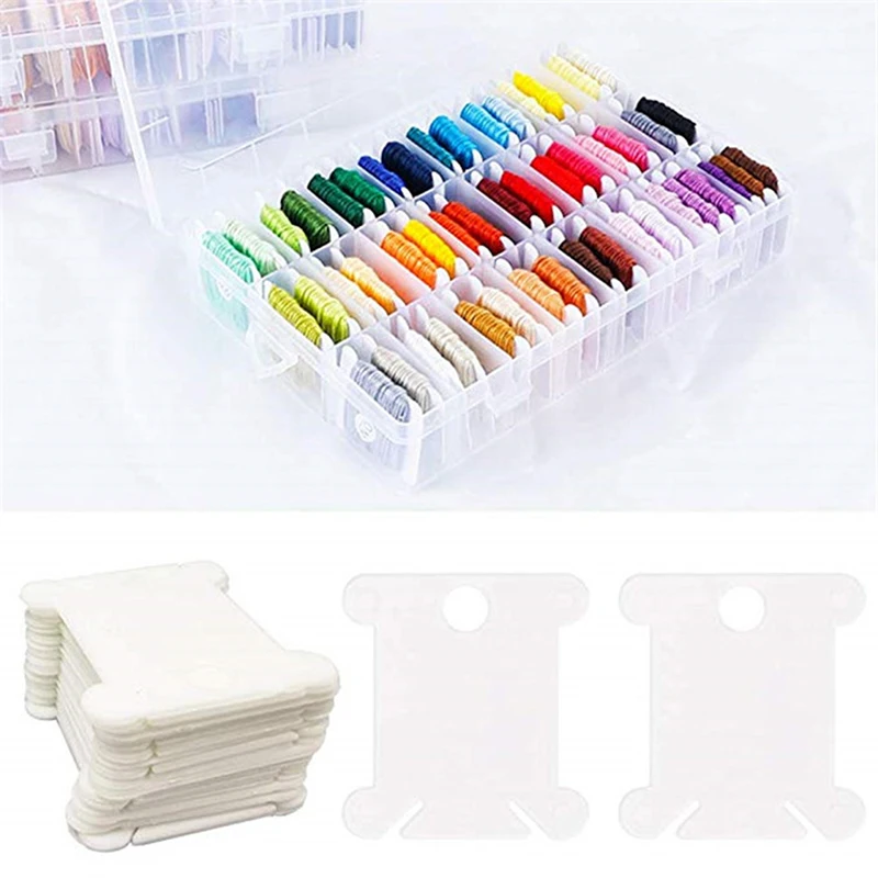 100 Pieces Plastic Thread Floss Bobbins with Floss Winder and Embroidery Organizer Box Cross Stitch Craft DIY Sewing Storage Set