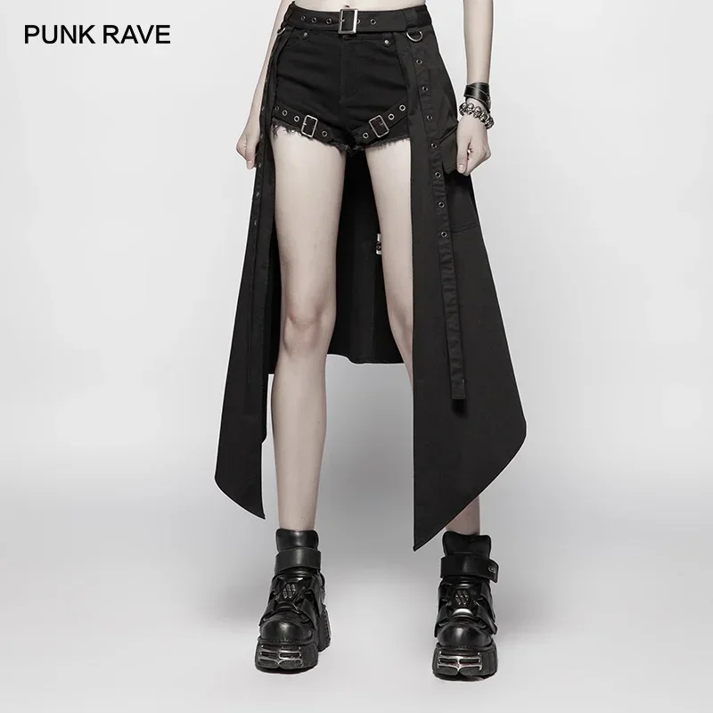 PUNK RAVE Women\'s Punk Daily Post Apocalyptic Black Half Skirt Stage Perform Personality Harajuku Women Skirts Street Wear