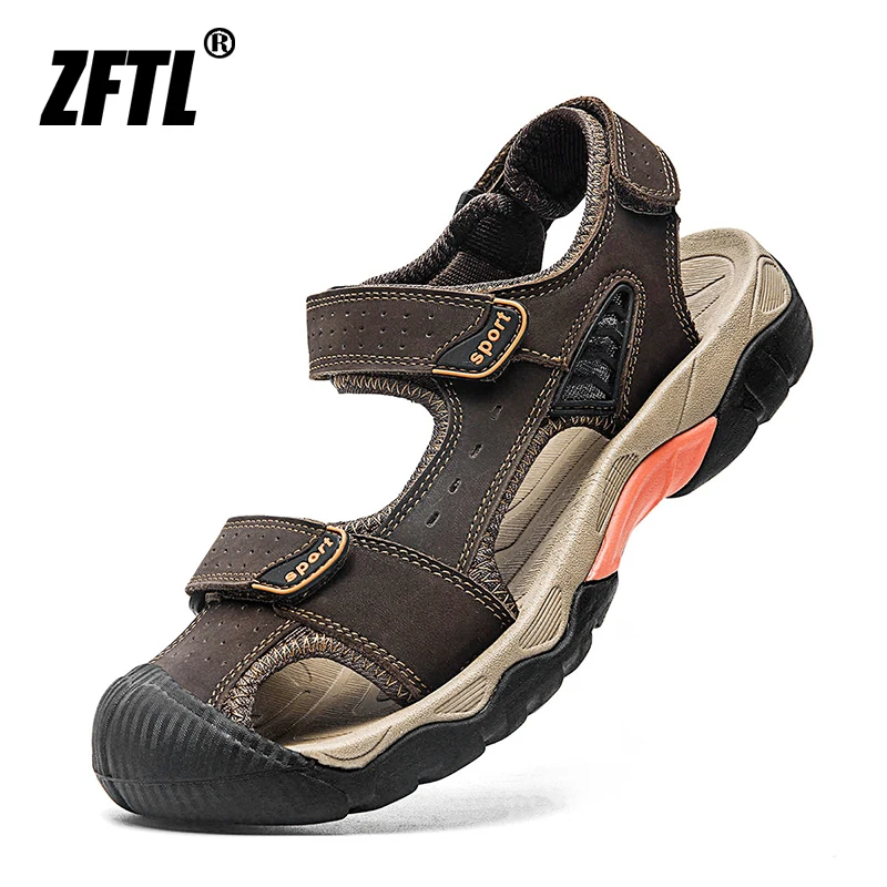 ZFTL Men's Outdoor Sandals New Genuine Leather man casual slippers Summer leisure male light beach sandals Large Size Non-slip