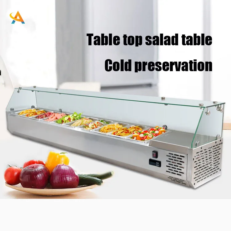 Table Top Salad Bar Commercial Supermarket Fridge Equipment Salad Food Fresh Meat Display Cabinet