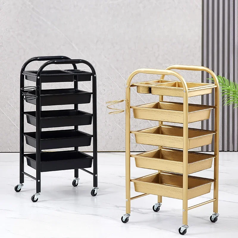 Beauty and Hair Organizer Cart with Wheels Retro Barbershop Multi-layer Large Capacity Beauty Salon Cart Hair Dyeing Tool Cart