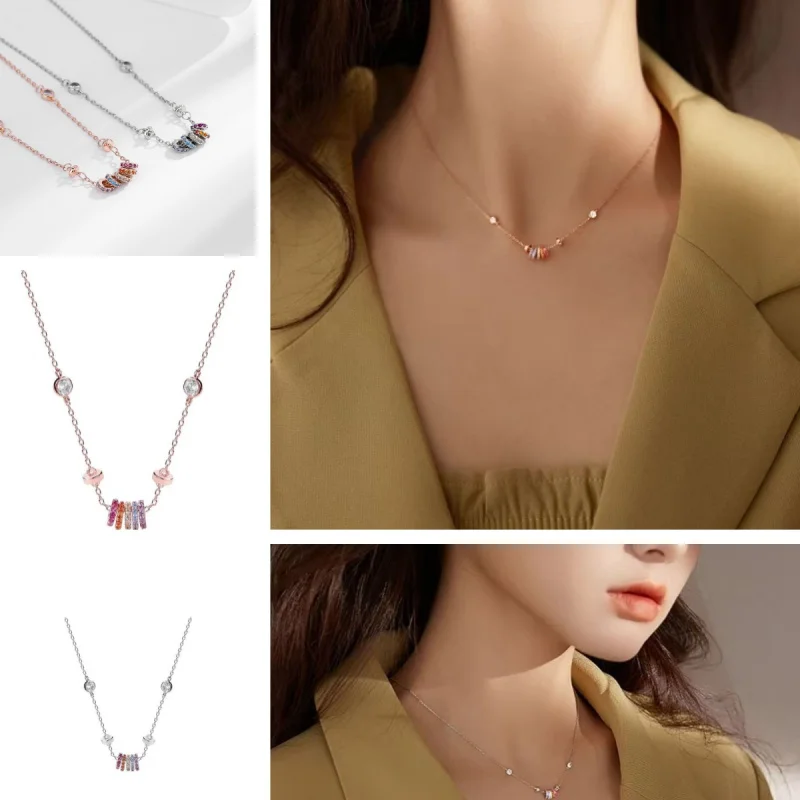 New 925 pure silver necklace - suitable for ladies - handcrafted - round colorful ring-shaped collar - fashionable party jewelry