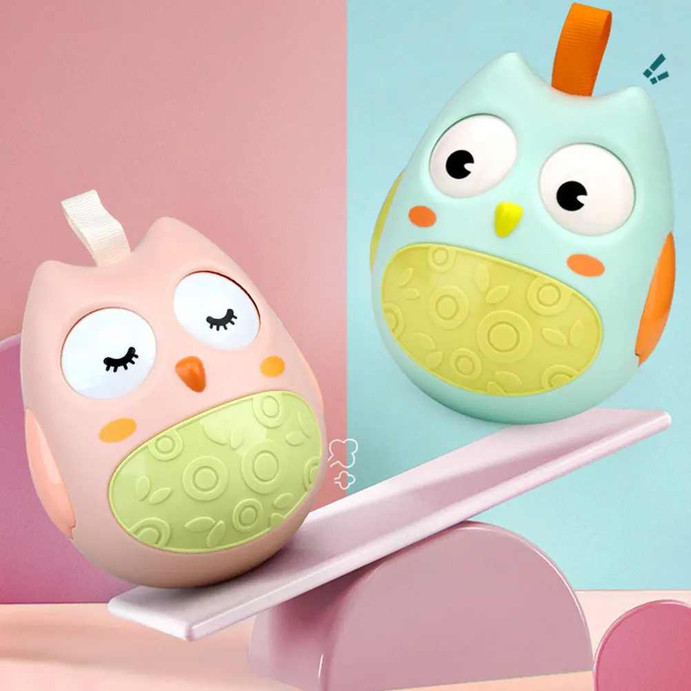 2Pcs Owl Infant Cartoon Tumbler Baby Rattles Educational Early Developmental Plaything Owl Toy Baby Toy