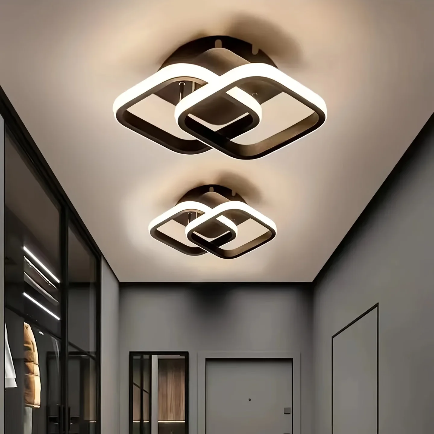 Square Pendant Lights on Both Sides Black Ceiling Lights Installed in The Kitchen Attic Corridor Balcony Stairs Bedroom Decor