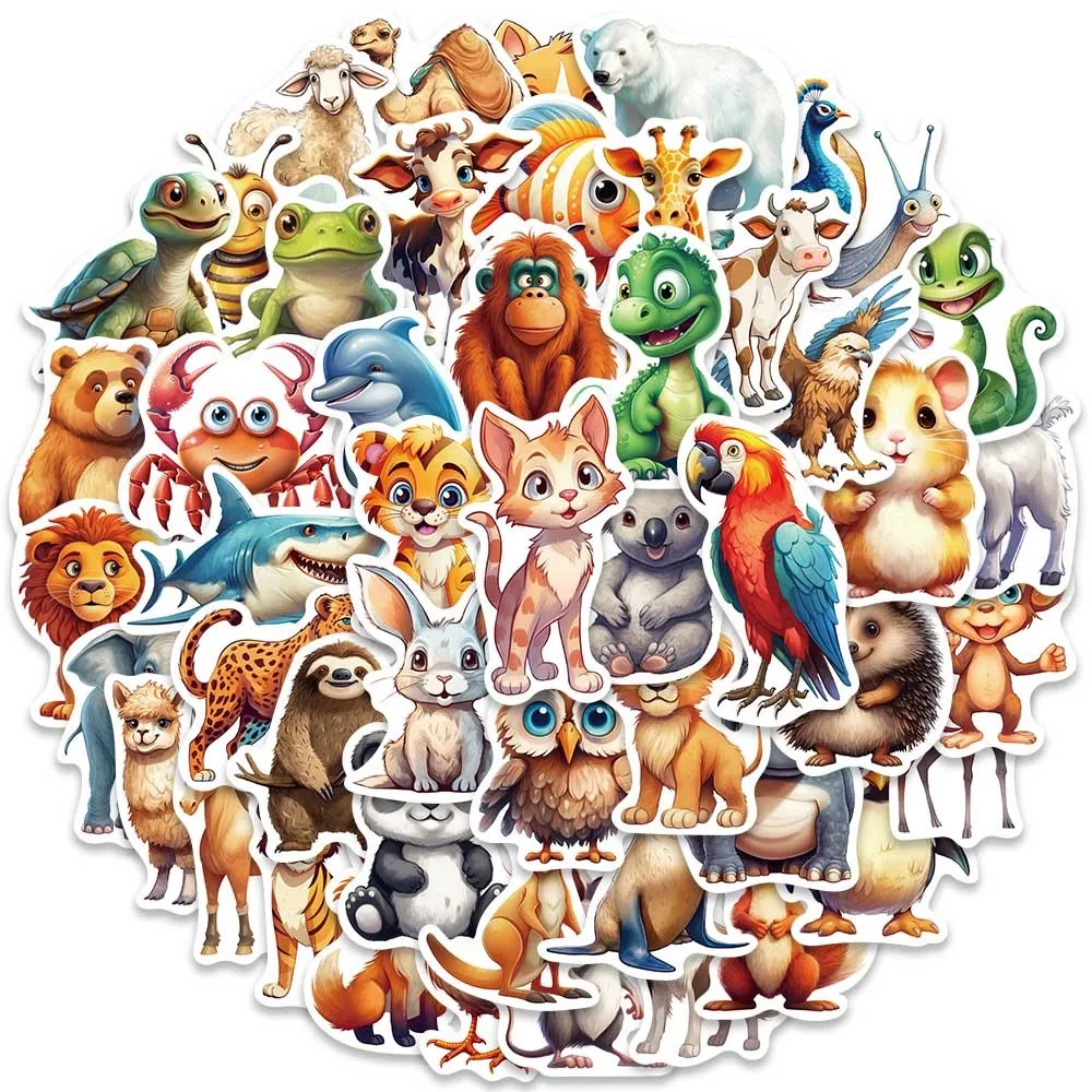 10/50PCS Cute Cartoon Zoo Wild Animals Stickers Aesthetic DIY Toy Phone Skateboard Laptop Fridge Car Decals Graffiti Sticker