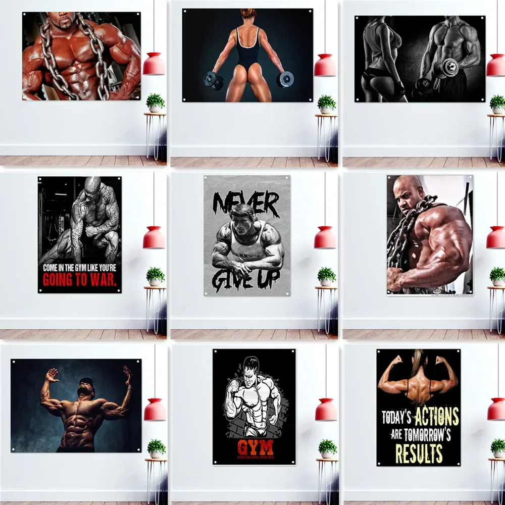 Strong Male Bodybuilder Wallpaper Banners Wall Art Gym Decoration Weightlifter Lifting Dumbbells Workout Poster Flags Tapestry 2