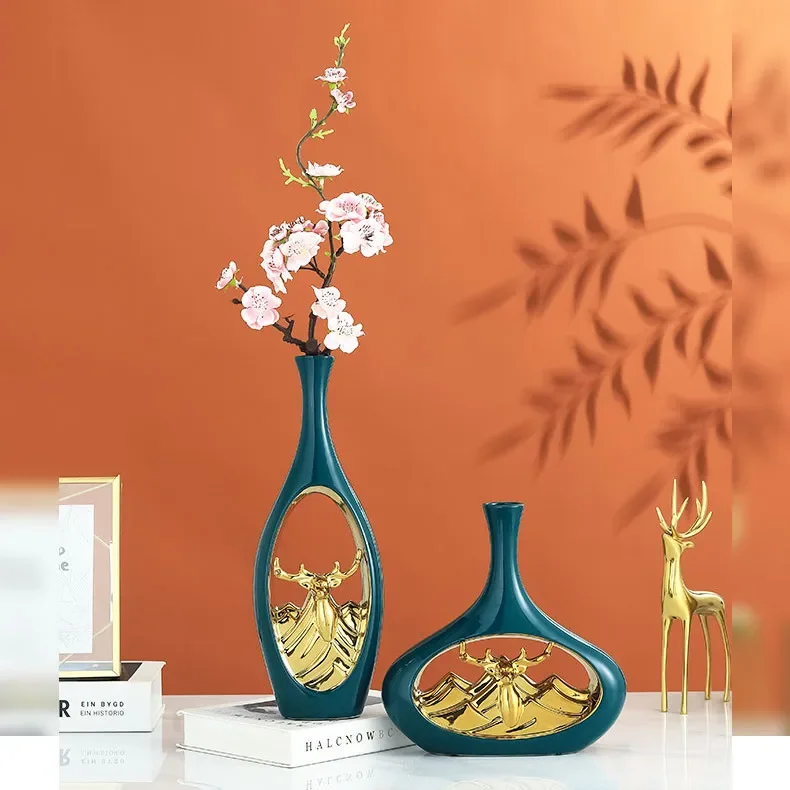 Deer Mountain Ceramic Vase Ornaments Home Decoration Desktop Two-piece Suit Flower Arrangement Hydroponic Vases Crafts