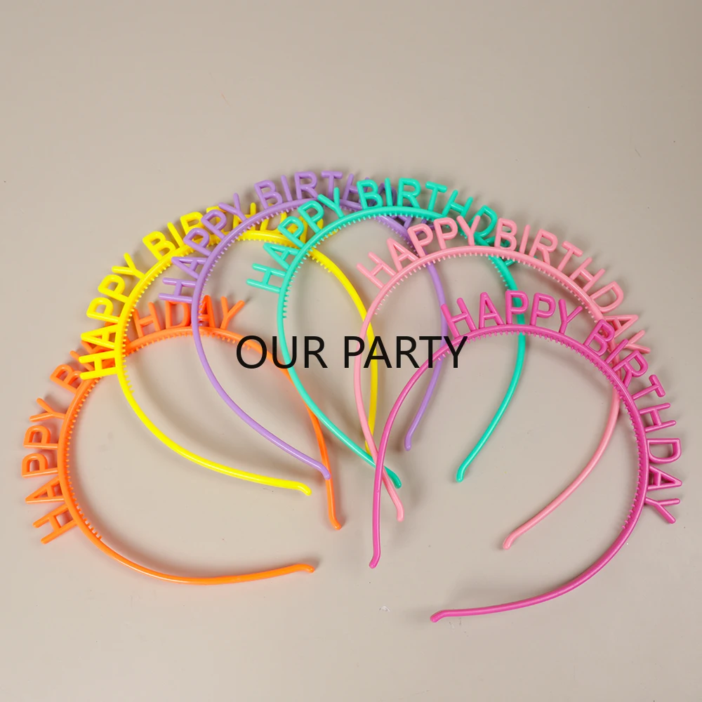6Pcs Colorful Plastic Happy Birthday Headband Crown Headwear Photo Props for Kids Girl Boy Birthday Party Favors  Decoration