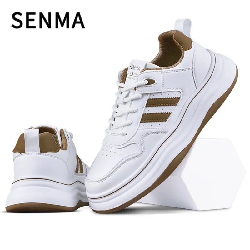 SENMA Unisex Women Men Casual White Board Shoes Men Thick Soled Casual Shoes Lace-up Walking / Tennis Shoes Male White Sneakers